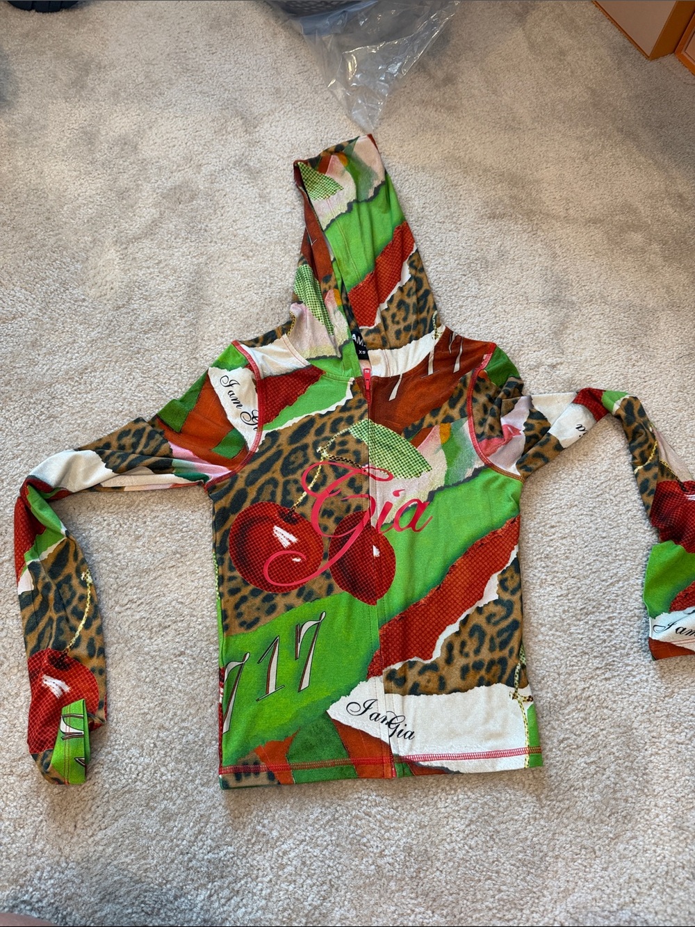I am GIA - Bright Multi-Print Hooded Kids Top with Cherry Graphic